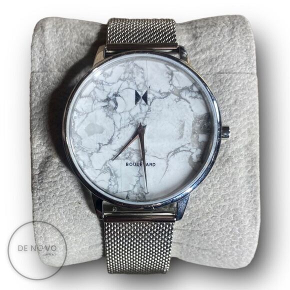 MVMT UNISEX MARBLE SILVER and Stainless Steel Mesh Bracelet Wrist